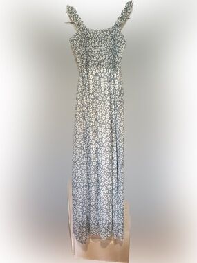 Women's Light Blue Floral Maxi Dress with Smocked Bodice